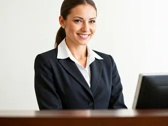A friendly receptionist welcoming guests at the front desk.